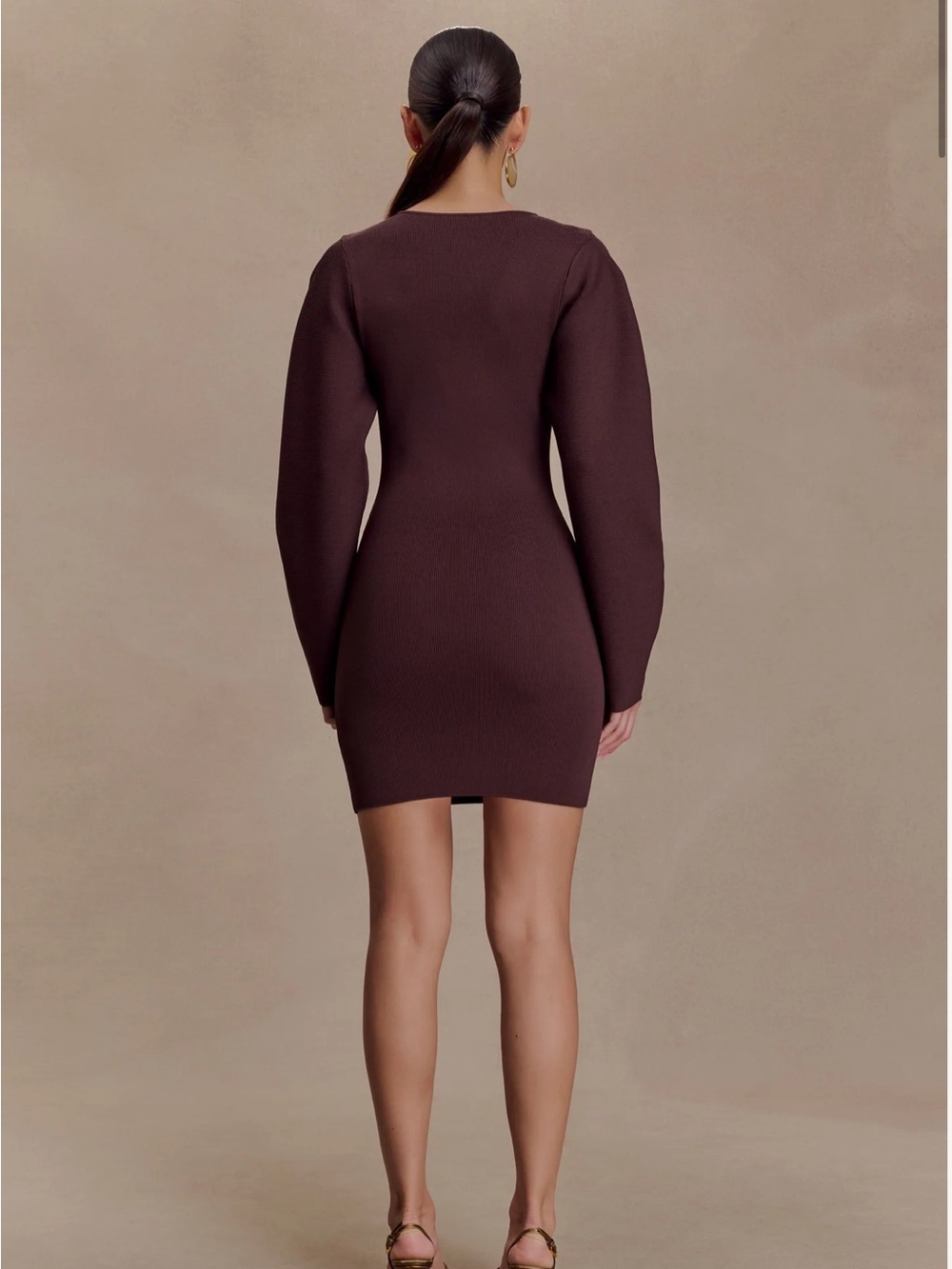 NWT Meshki Billy Balloon Sleeve Knit Mini Dress Chocolate Brown Size XS - Picture 3 of 10